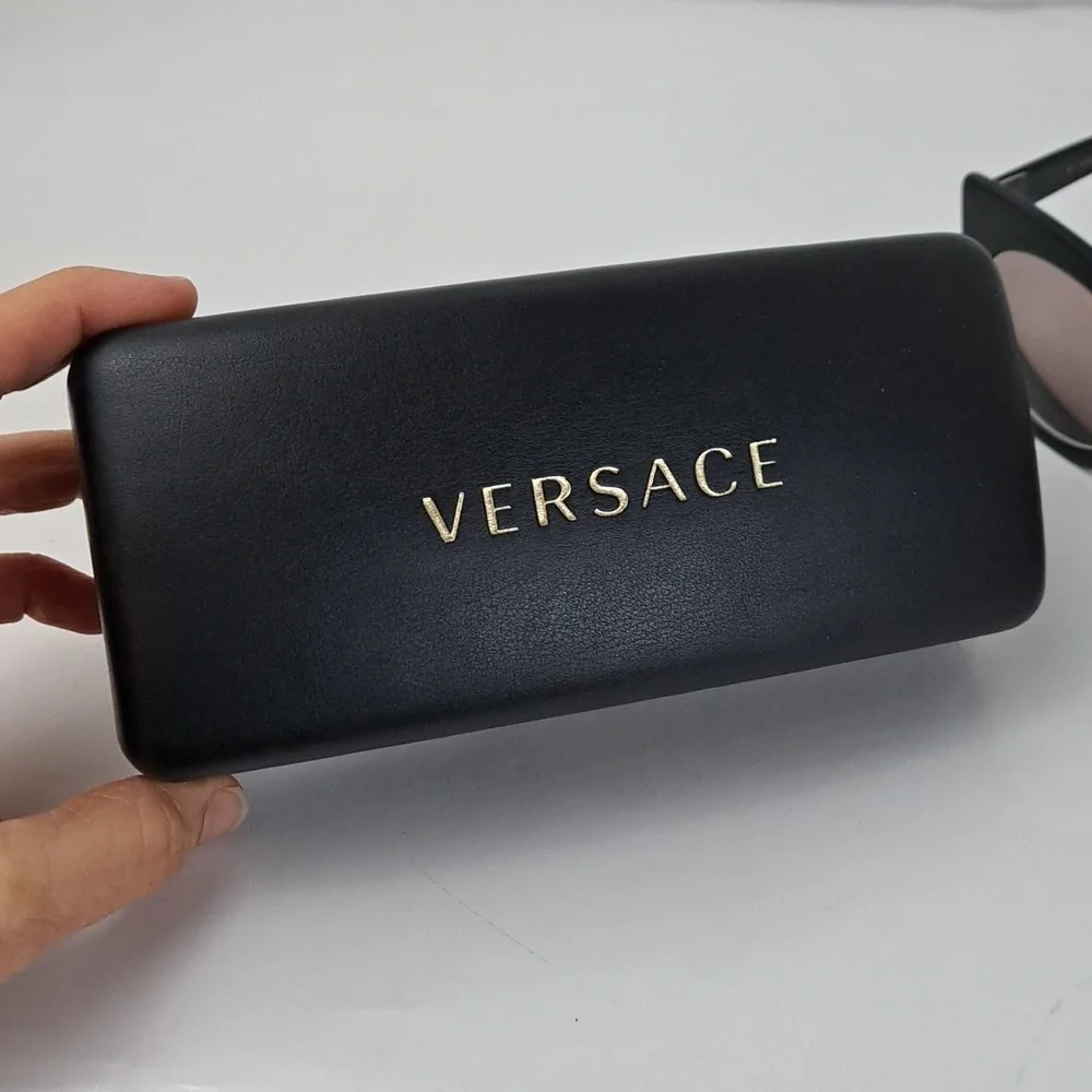 Kirby Cross chunky cat eye black sunglasses with Versace case